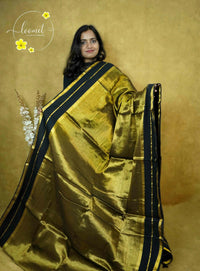 ASB2600 Metallic Antique Gold Tissue Cotton saree with plain body pattern.