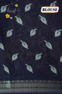 ASM1532 Royal wine and Navy blue kalamkari cotton saree with peacock and floral prints.