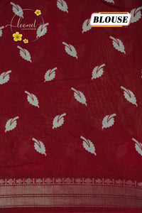 ASM1534 Black and Deep Maroon kalamkari cotton saree with peacock and floral prints.