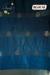 ASM2331 Ash Grey & Navy-Blue Viscose saree with multi-color kalamkari buttas.