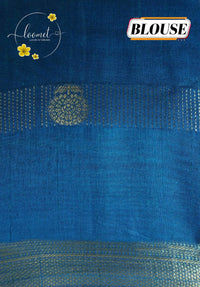 ASM2332 Teal Green & Imperial Blue Viscose saree with multi-color kalamkari buttas.