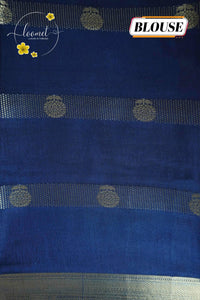 ASM2333 Cerulean Blue & Midnight Navy Viscose saree with multi-color kalamkari buttas.