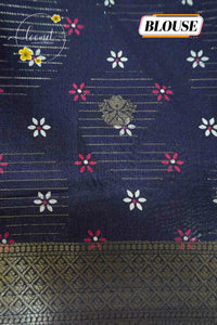 ASM2535 Midnight Navy Chiffon saree features rose & foliage panels print with zari border.