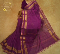 ATS2761 Royal Magenta-Purple Cotton with Elegant Temple Zari Borders.