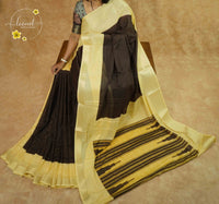 AVD3432 Coffee Brown Dola Silk saree with horizontal Zari micro-stripes.