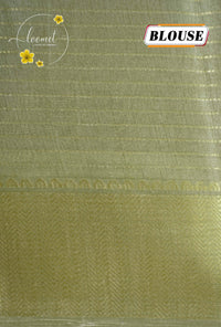 AVD5431 Deep Coffee Brown Dola Silk saree with horizontal golden pinstripes.
