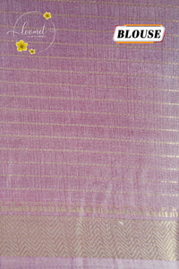 AVD5432 Plum Purple Dola Silk saree with horizontal silver pinstripes.