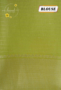 AVD5433 Emerald Green Dola Silk saree with horizontal silver pinstripes.