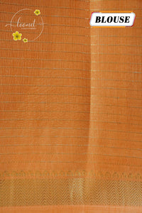 AVD5434 Terracotta Dola Silk saree with horizontal silver pinstripes.