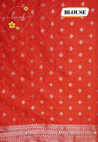 AVD6431 Crimson Red Pasmina silk saree with solid plain body Meenakari-style pattern.