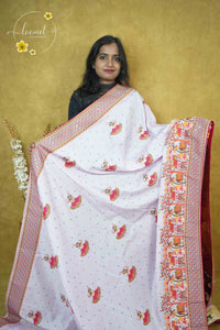 AVD6433 Lavender-Pink Pasmina silk saree with multi-colored buttis & Meenakari-style pattern..
