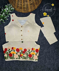 BLB1612 Off-white colour blouse features a delicate floral in red, and yellow embroidery pattern.