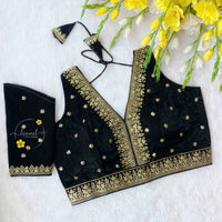 BLB1911 Black fendy silk embroidery blouse.