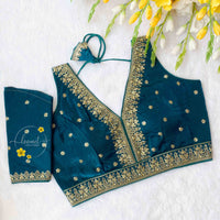 BLB1912 Rama blue fendy silk embroidery blouse.