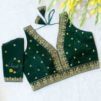 BLB1913 Green fendy silk embroidery blouse.