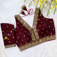 BLB1914 Maroon fendy silk embroidery blouse.