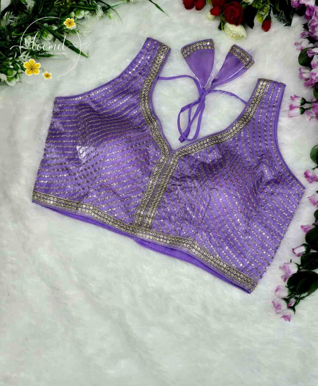 BLB2111 Lavender color fendy silk embroidery blouse.