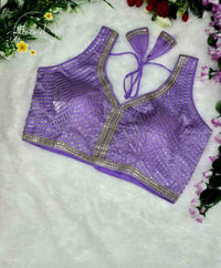 BLB2111 Lavender color fendy silk embroidery blouse.