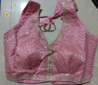 BLB2114 Baby pink & yellow colour fendy silk embroidery blouse.