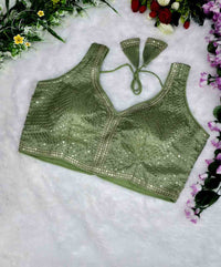 BLB2115 Olive green colour fendy silk embroidery blouse.