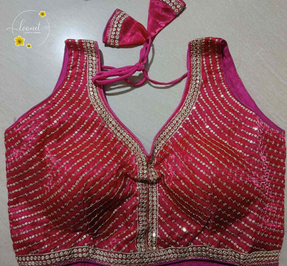 BLB2116 Magenta colour fendy silk embroidery blouse.
