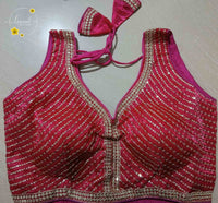 BLB2116 Magenta colour fendy silk embroidery blouse.