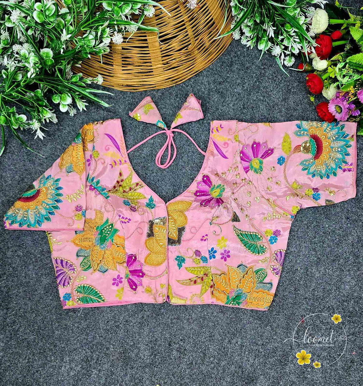 BLB2211 Pink crepe viscose position print blouse .