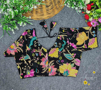 BLB2213 Black crepe viscose position print blouse.
