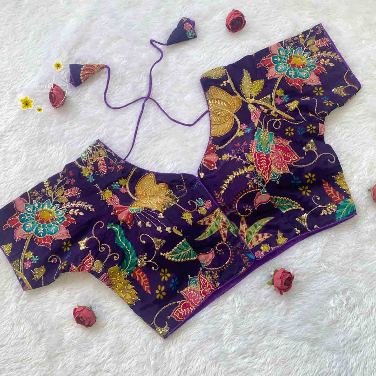 BLB2214 Purple Crepe Viscose Position Print Blouse.