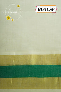 CKS5211 Off-White Cotton saree with emerald green and gold zari border.