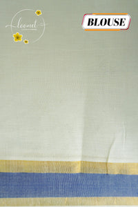 CKS5212 Off-White Cotton saree with royal blue and gold zari border.