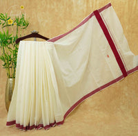 CKS5312 Off-White Cotton saree with maroon and solid border.