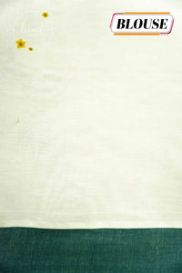 CKS5313 Off-White Cotton saree with bottle green border.