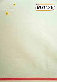 CKS5711 Off-White Cotton saree featuring blue polka dot with gopuram edge.