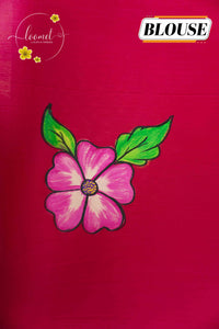 CKS6021 Light Gold Tissue Cotton saree featuring hand-painted hibiscus floral.