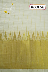 CKS6061 Off-White Cotton saree featuring wildflower prints in an orange with temple-edge gold border.