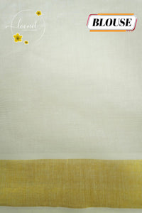 CKS6062 Off-White Cotton saree featuring wildflower prints in an dusty rose with temple-edge gold border.