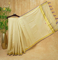 CKS7012 Light Gold Tissue Cotton saree featuring micro-grid pattern.
