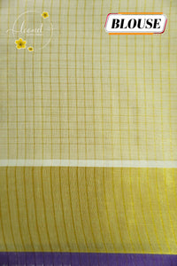 CKS7012 Light Gold Tissue Cotton saree featuring micro-grid pattern.