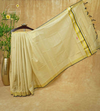 CKS7013 Light Gold Tissue Cotton saree featuring micro-grid pattern.