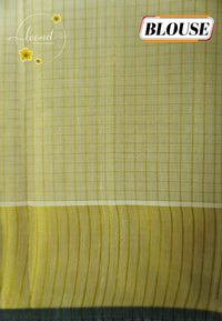 CKS7013 Light Gold Tissue Cotton saree featuring micro-grid pattern.
