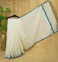 CKS7121 Off-White Cotton saree featuring silver micro-grid pattern.