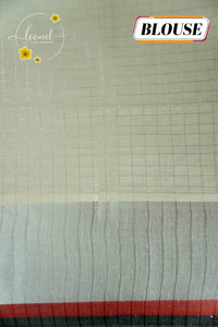 CKS7122 Off-White Cotton saree featuring silver micro-grid pattern.