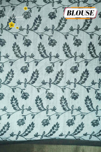 ICS1223 Black & White Linen-Cotton saree featuring floral & leafy vine print.