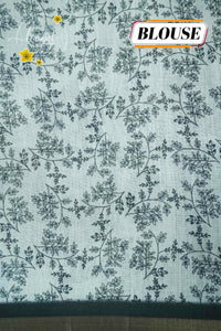 ICS1224 Black & White Linen-Cotton saree featuring floral and vine (bel) print.