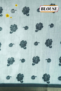 ICS1230 Black & White Linen-Cotton saree featuring floral and leafy vine print.