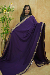 IMC5112 Deep Purple Georgette Viscose saree with horizontal gold zari stripes.