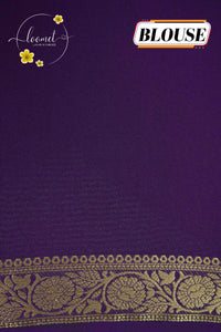 IMC5112 Deep Purple Georgette Viscose saree with horizontal gold zari stripes.