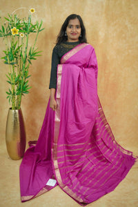 IMC5113 Rani Pink Georgette Viscose saree with horizontal gold zari stripes.