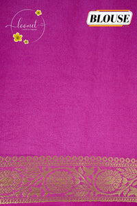 IMC5113 Rani Pink Georgette Viscose saree with horizontal gold zari stripes.